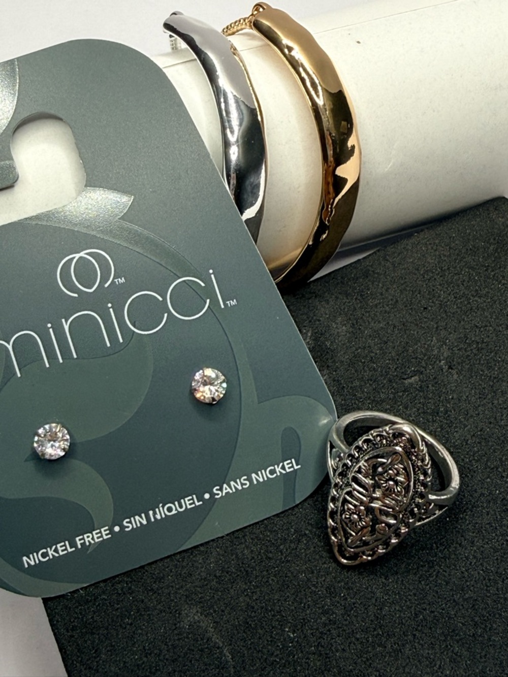 Minicci Stud Earrings-2 Style& co bracelets and Filigree ring